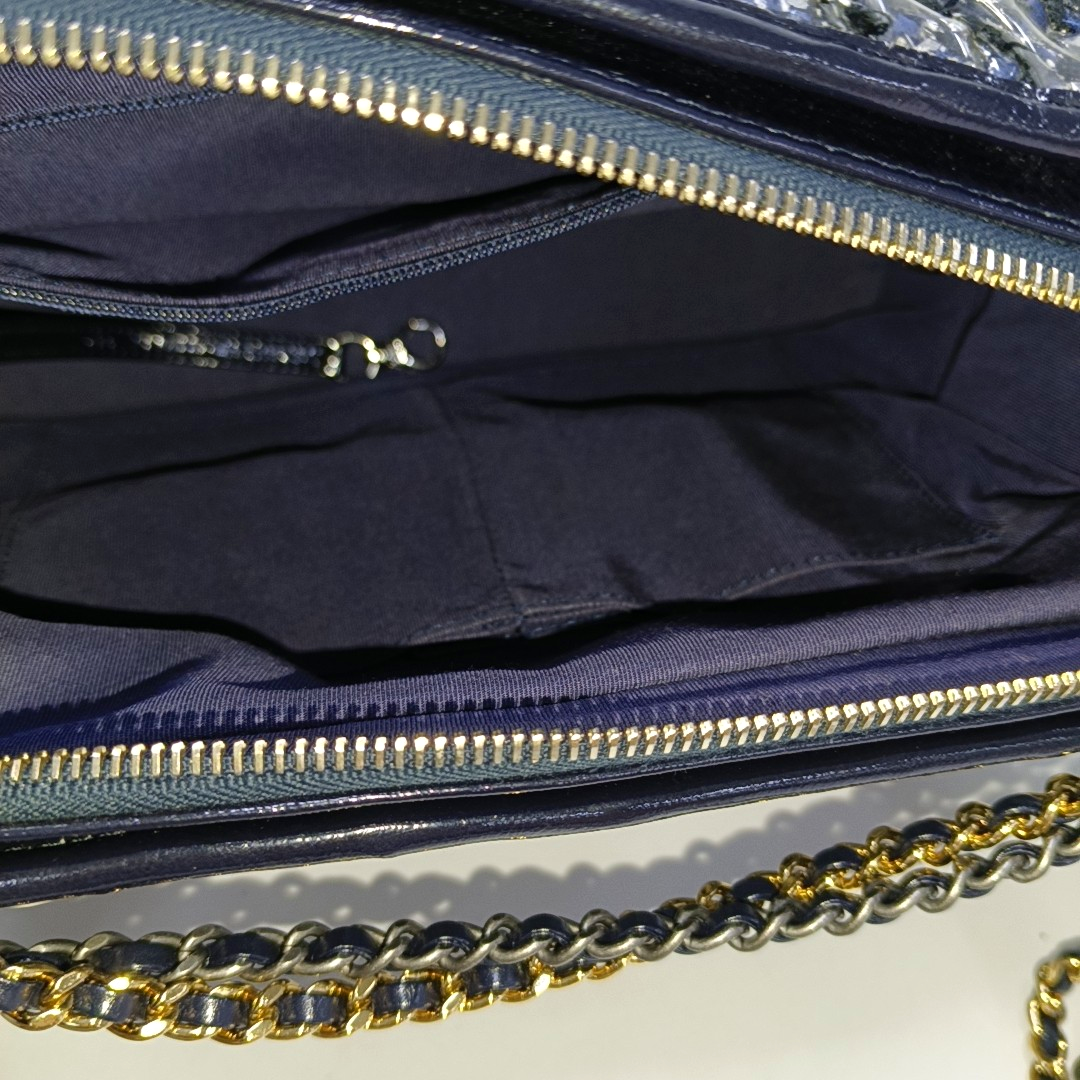 CHANEL GABRIELLE Medium Dark Blue Wool Quilted V Pattern Gabby Bag Crossbody Shoulder Bag Sling Bag Gold Silver Ruthenium Hardware 25 Clasp Removable Strap-(SKU)-954167174