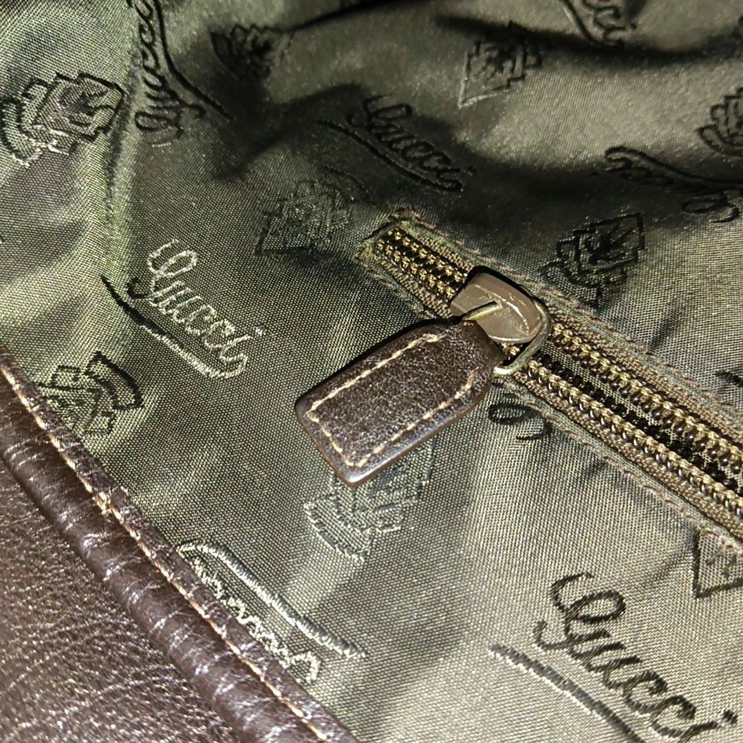 GUCCI Dark Brown Cowhide Monogram Stamped Crossbody Bag Single Shoulder Bag Golden hardware-(SKU)-958917159
