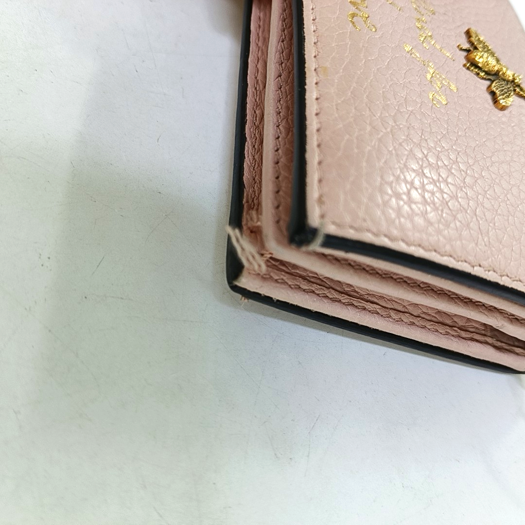 GUCCI Animalier Pink Leather Bee Wallet Golden hardware Complete Accessories-(SKU)-959367286