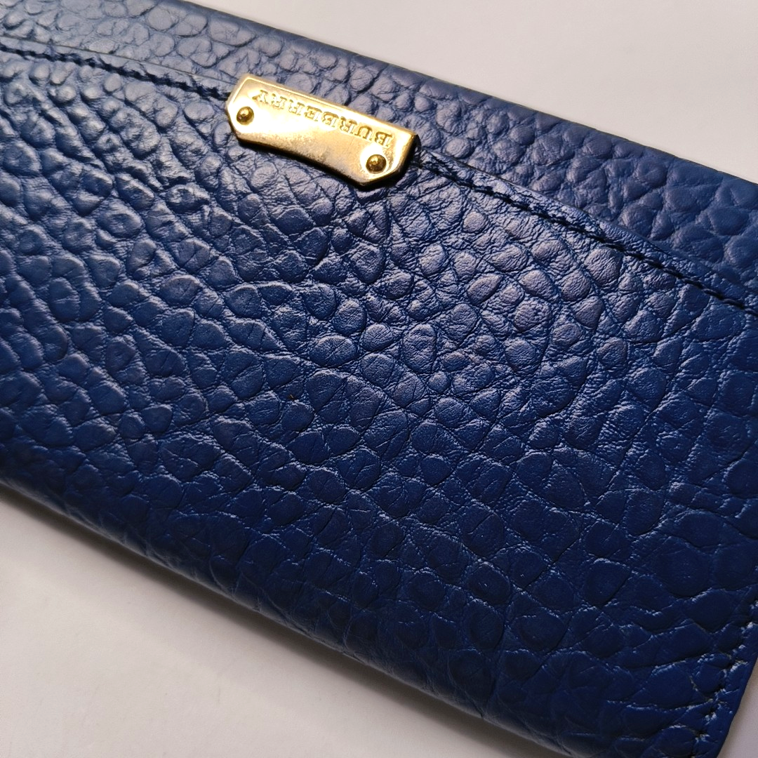 BURBERRY Langley Dark Blue Cow Leather Embossed Wallet Golden hardware-(SKU)-947970843