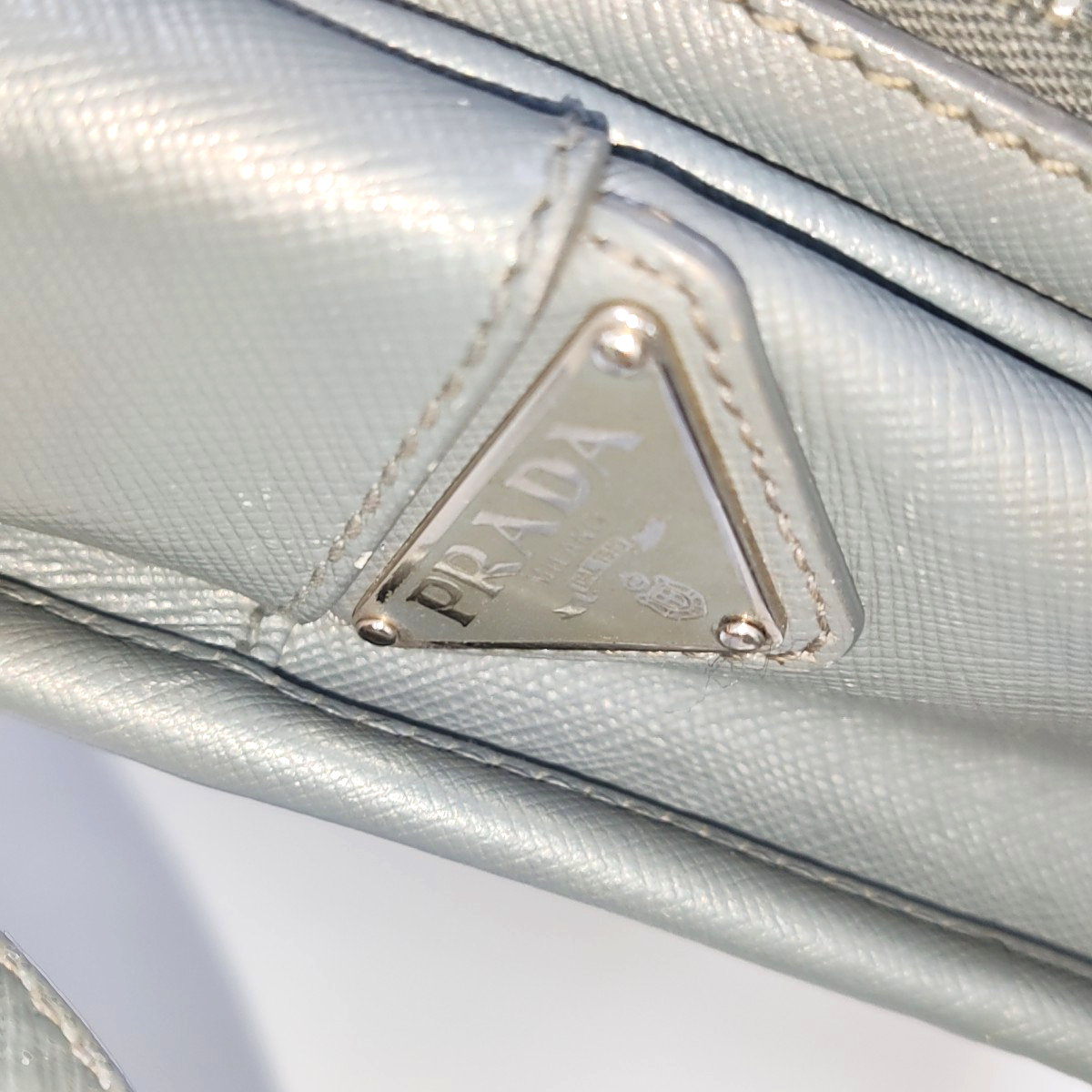 PRADA Dark Grey Cowhide Crosshatch shoulder bag Silver Hardware-(SKU)-938485965