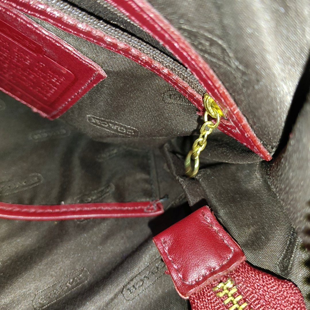 COACH Red Leather Handbag Single Shoulder Bag Golden hardware Removable shoulder strap-(SKU)-934221338