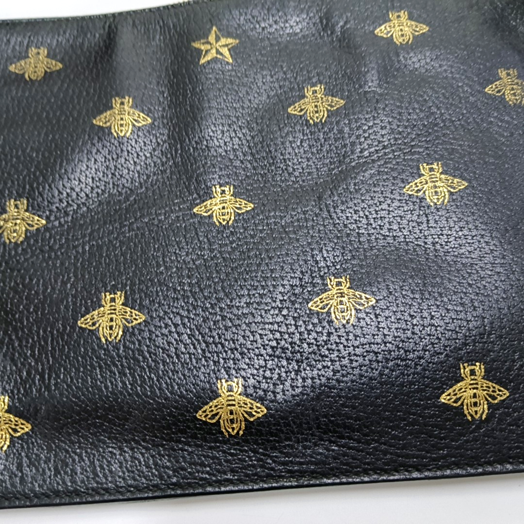 GUCCI Bee Web Black Cowhide Printed Bee Handbag Handbag Crossbody Golden hardware-(SKU)-949397930