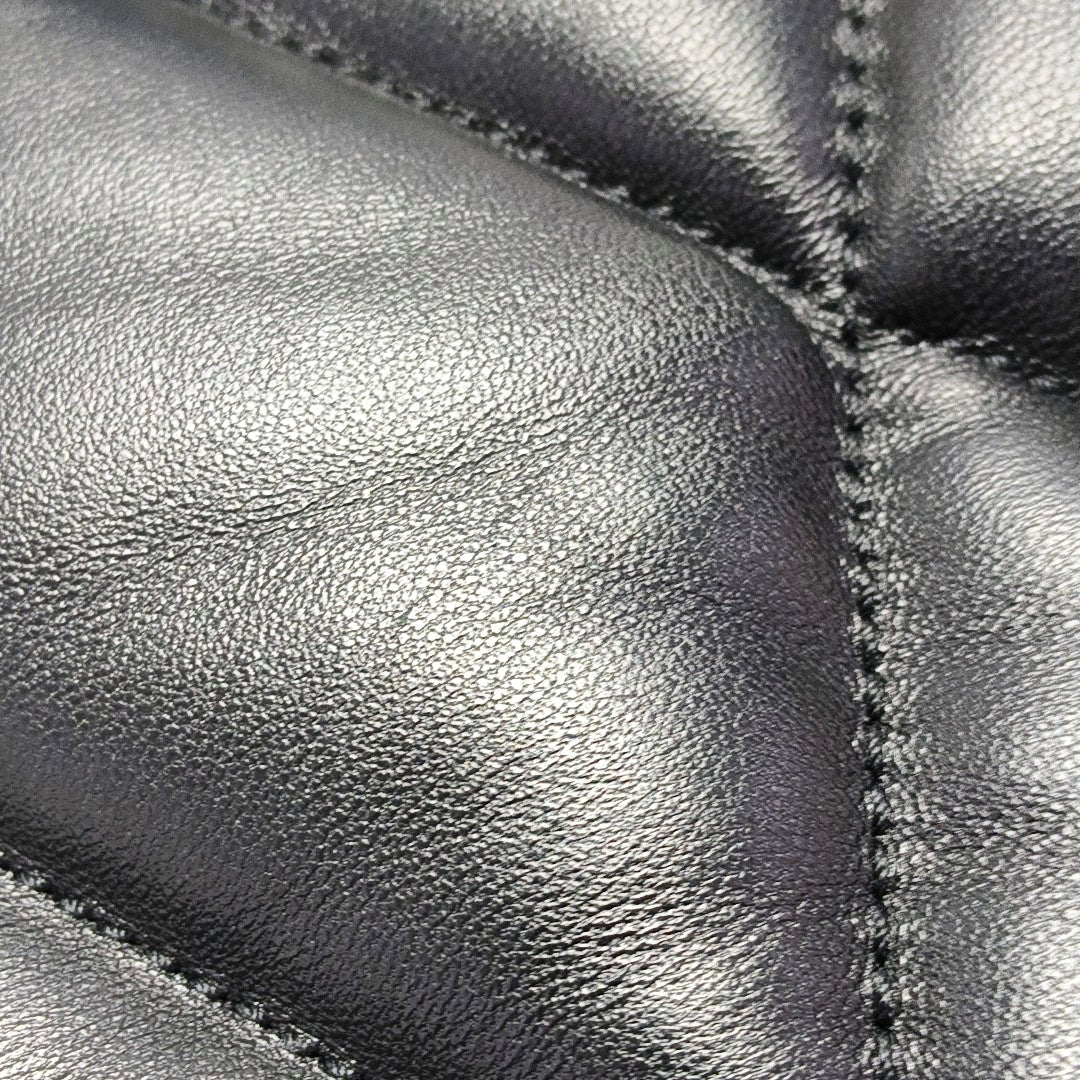 YSL PUFFER Mini Black Lamb Skin Quilted Envelope Bag, Crossbody and Shoulder Bag with Silver Hardware-(SKU)-971165723