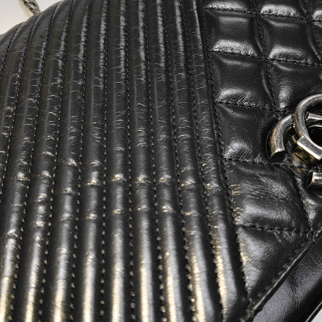 CHANEL COCO BOY Black Quilted Calfskin Leather Crossbody Shoulder Bag Palladium Hardware 20 Clasp-(SKU)-14466373