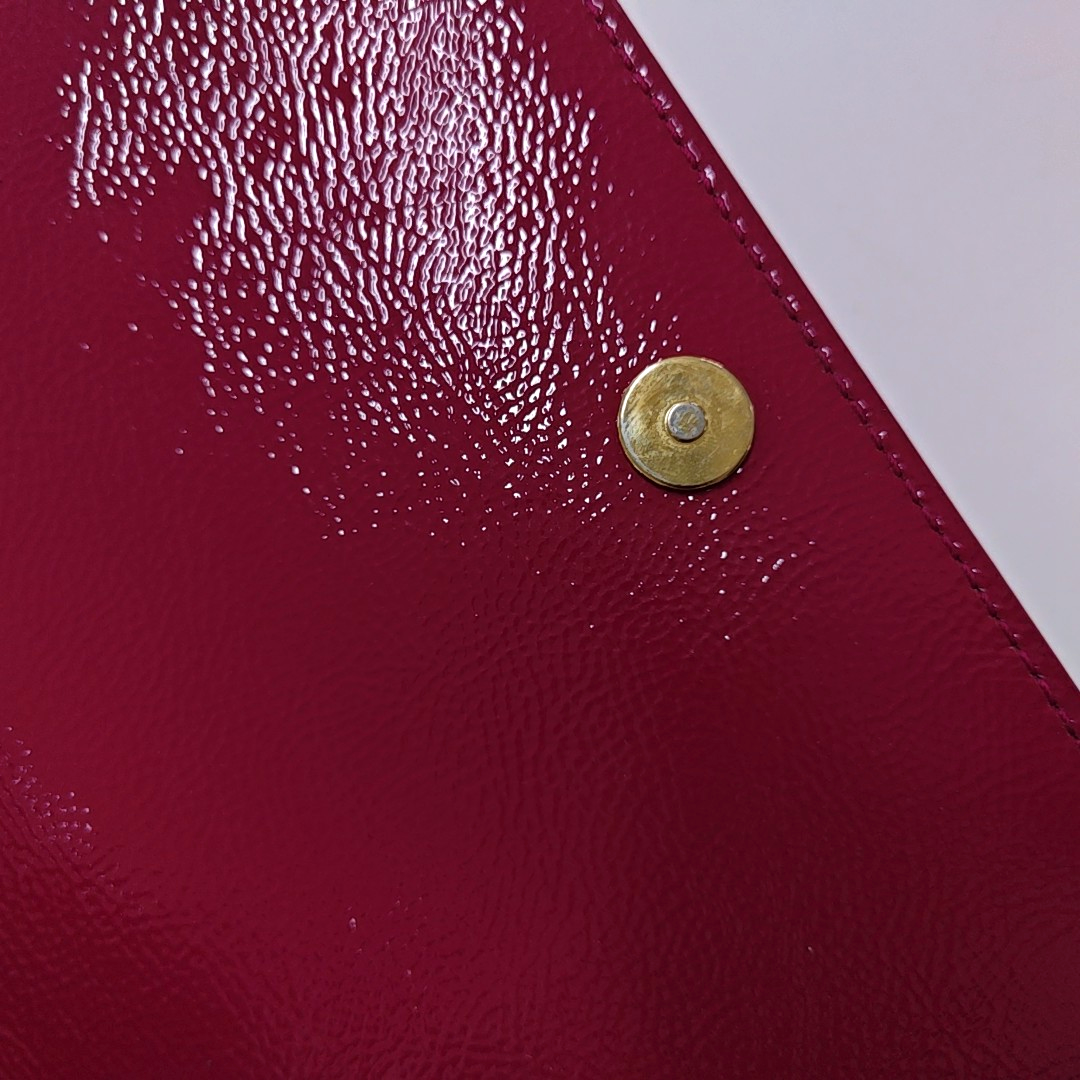 YSL BELLE JOUR Fuchsia Leather Clutch Golden hardware-(SKU)-952012951