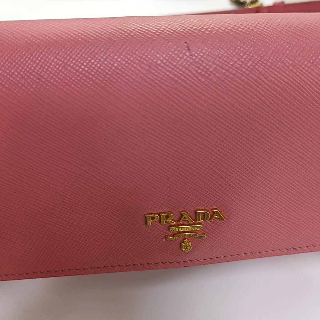 PRADA Pink cowhide cross-grain shoulder bag/handbag/crossbody bag Golden hardware Removable shoulder strap-(SKU)-960391827