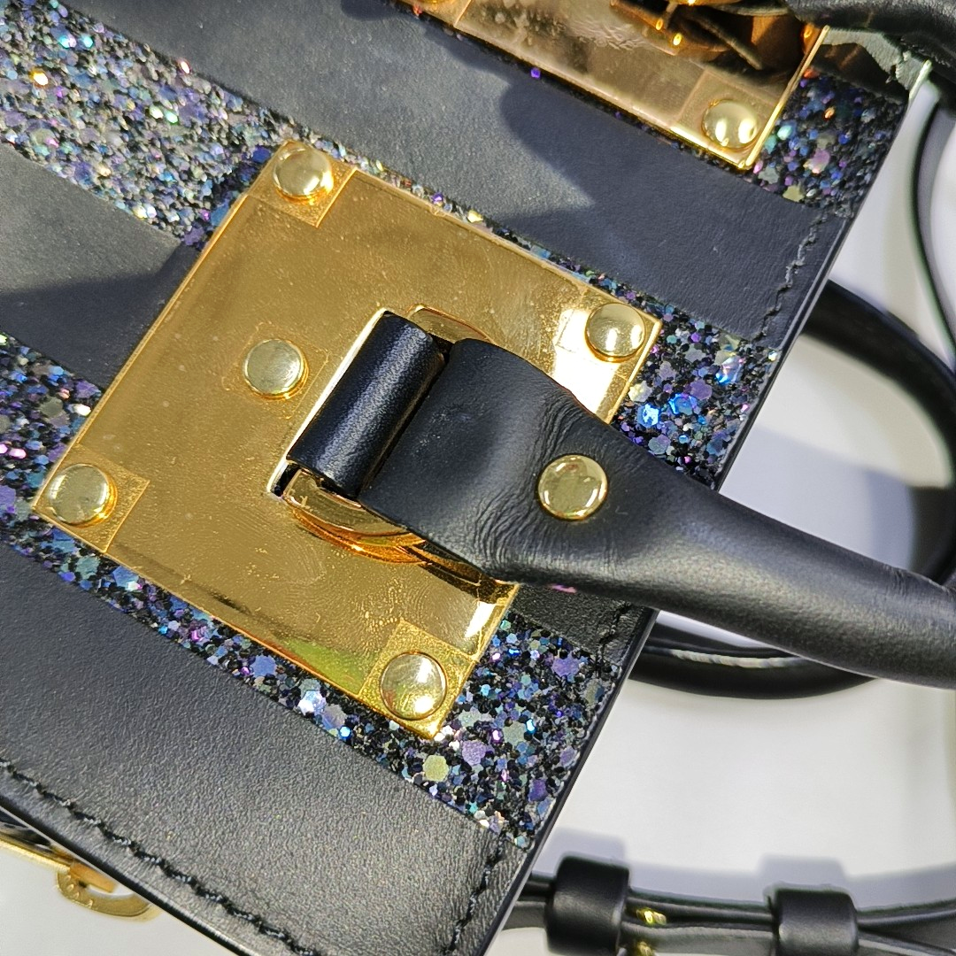 SOPHIE HULME Tote bag Black Leather Embossed Single Shoulder Bag Golden hardware Removable shoulder strap-(SKU)-939128260