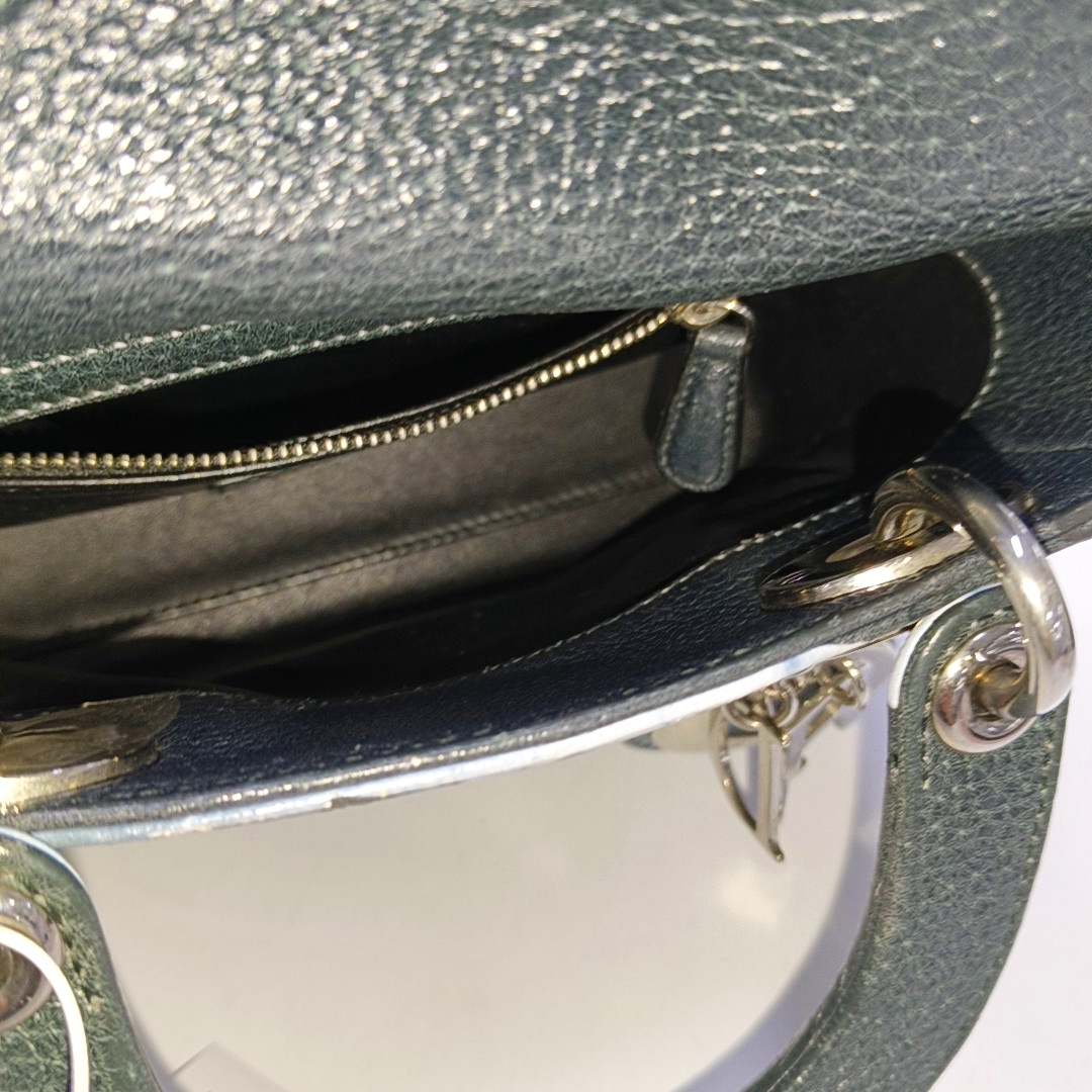 DIOR Diorissimo Mini Dark Green Leather Printed Lady Dior Bag Shoulder Bag Tote Bag with Detachable Strap-(SKU)-954451188