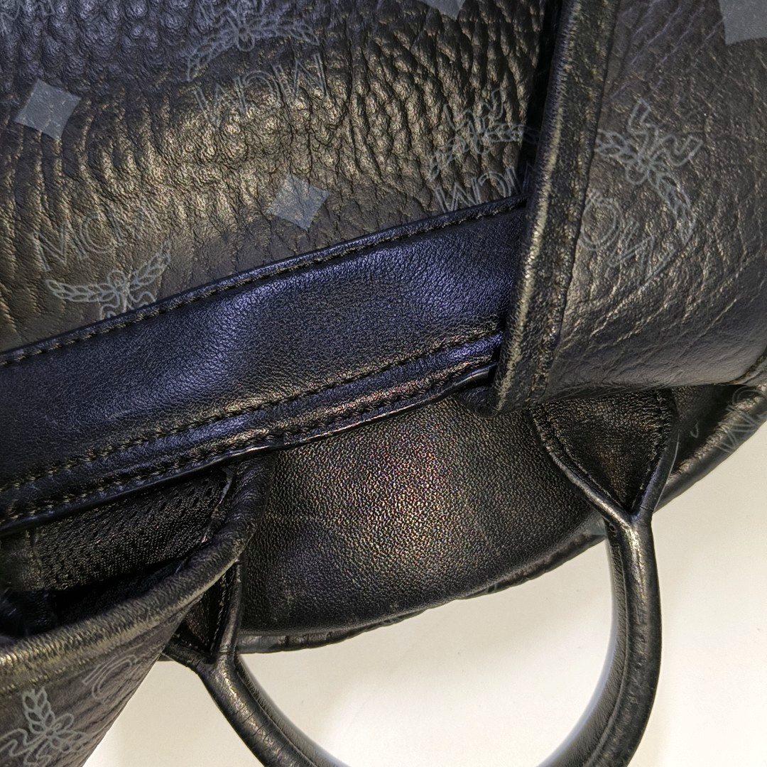 MCM STARK Small size Black Coated Canvas Monogram Studs Backpack Golden hardware-(SKU)-942517154