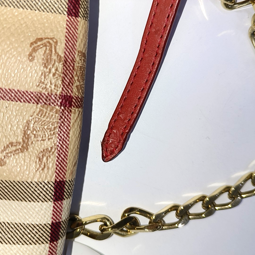 BURBERRY Maydown Khaki Coated Canvas Warhorse Plaid Crossbody Shoulder Bag Golden hardware-(SKU)-940909865