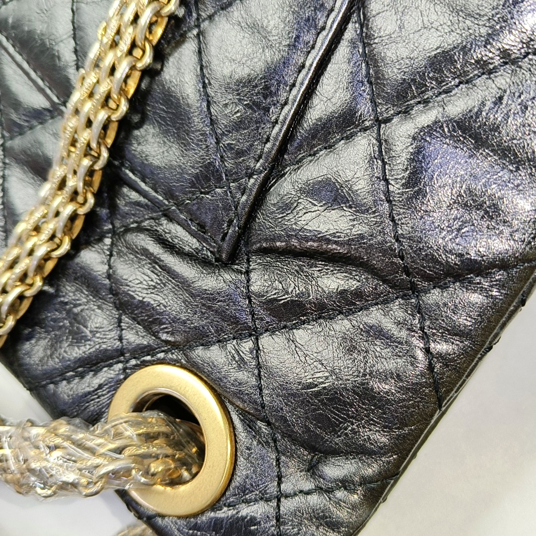 CHANEL 2.55 Black Calfskin Quilted Diamond Pattern Shoulder Bag Gold Hardware 12 Clasp-(SKU)-962208163