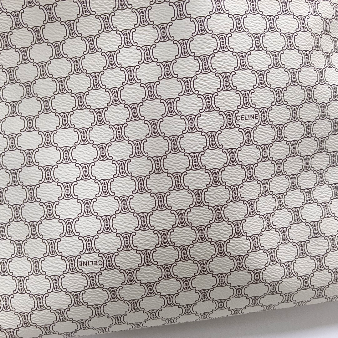 CELINE Tote bag White Coated Canvas Triumph Handbag Golden hardware-(SKU)-955765030
