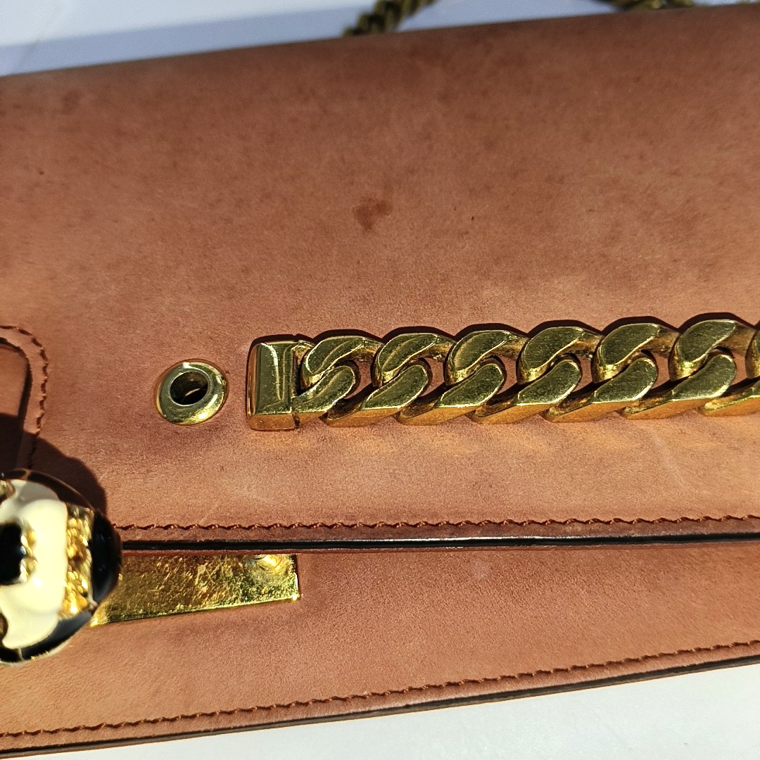 GUCCI Brick Red Cowhide Crossbody Bag Golden hardware Removable shoulder strap-(SKU)-935412398