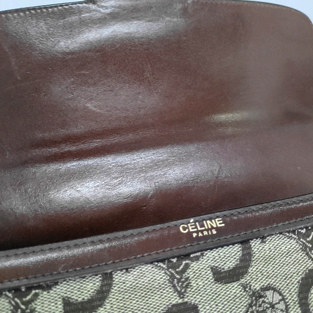 CELINE Khaki Canvas Floral Tofu Bag Single Shoulder Bag Tote Bag Golden hardware-(SKU)-950215776