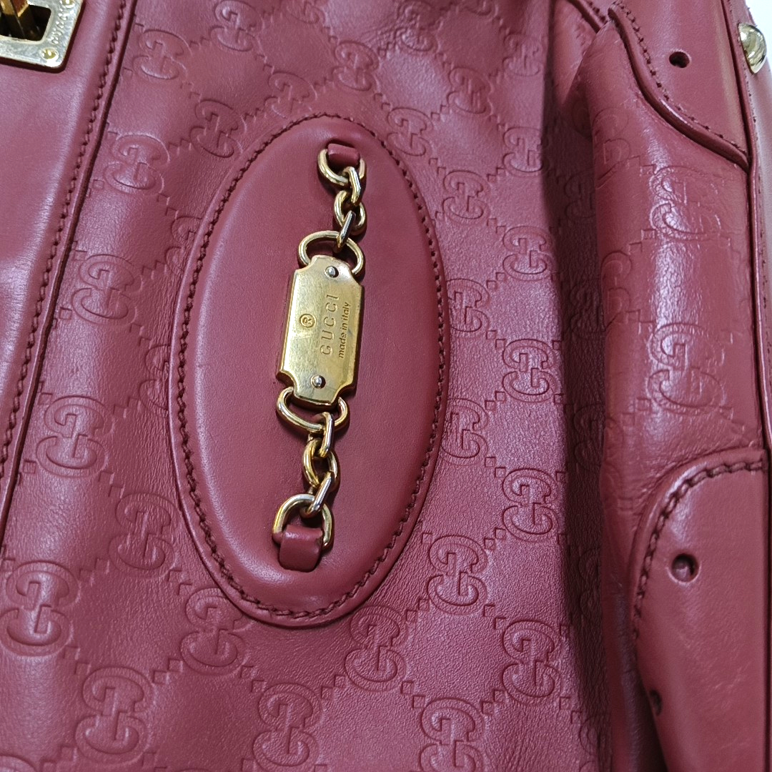 GUCCI Ligne Shima Beige Calf Leather Monogrammed Ripple Texture Single Shoulder Bag Handbag Golden hardware-(SKU)-955507212