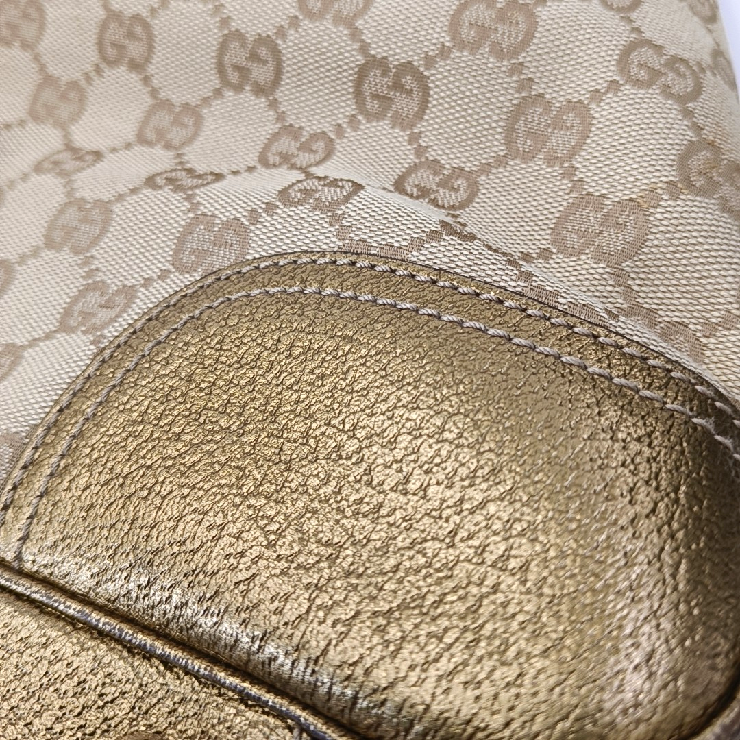 GUCCI Princy Khaki Canvas Monogram Tote Bag Single Shoulder Bag Golden hardware-(SKU)-960034961
