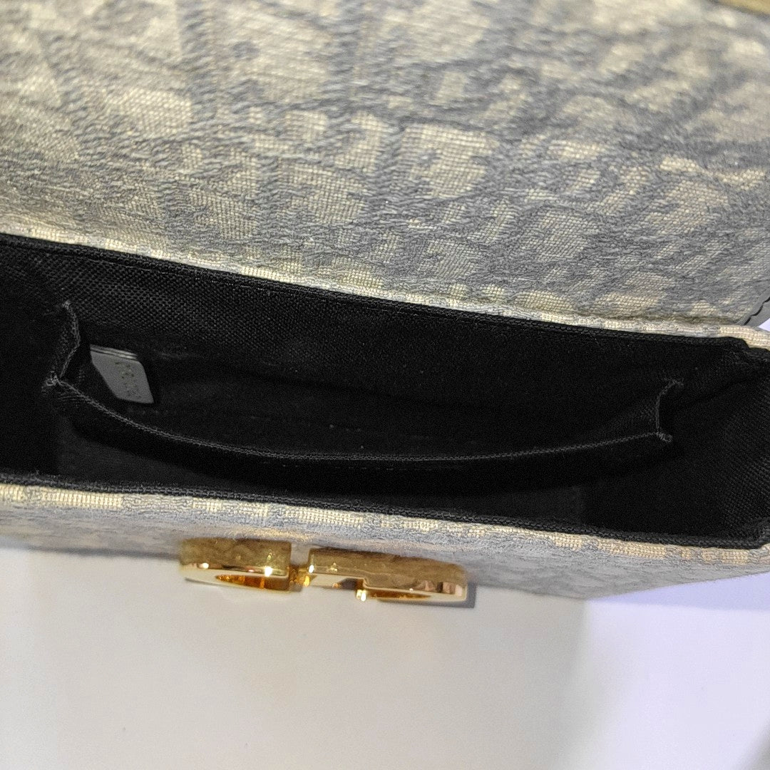 DIOR 30 Montaigne Grey Canvas Monogram Montaigne Bag Crossbody Shoulder Bag-(SKU)-966440601