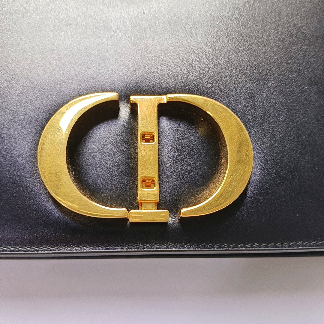 DIOR 30 Montaigne Black Leather Montaigne Bag Shoulder Bag Tote Bag Golden Hardware Removable Strap-(SKU)-966757024
