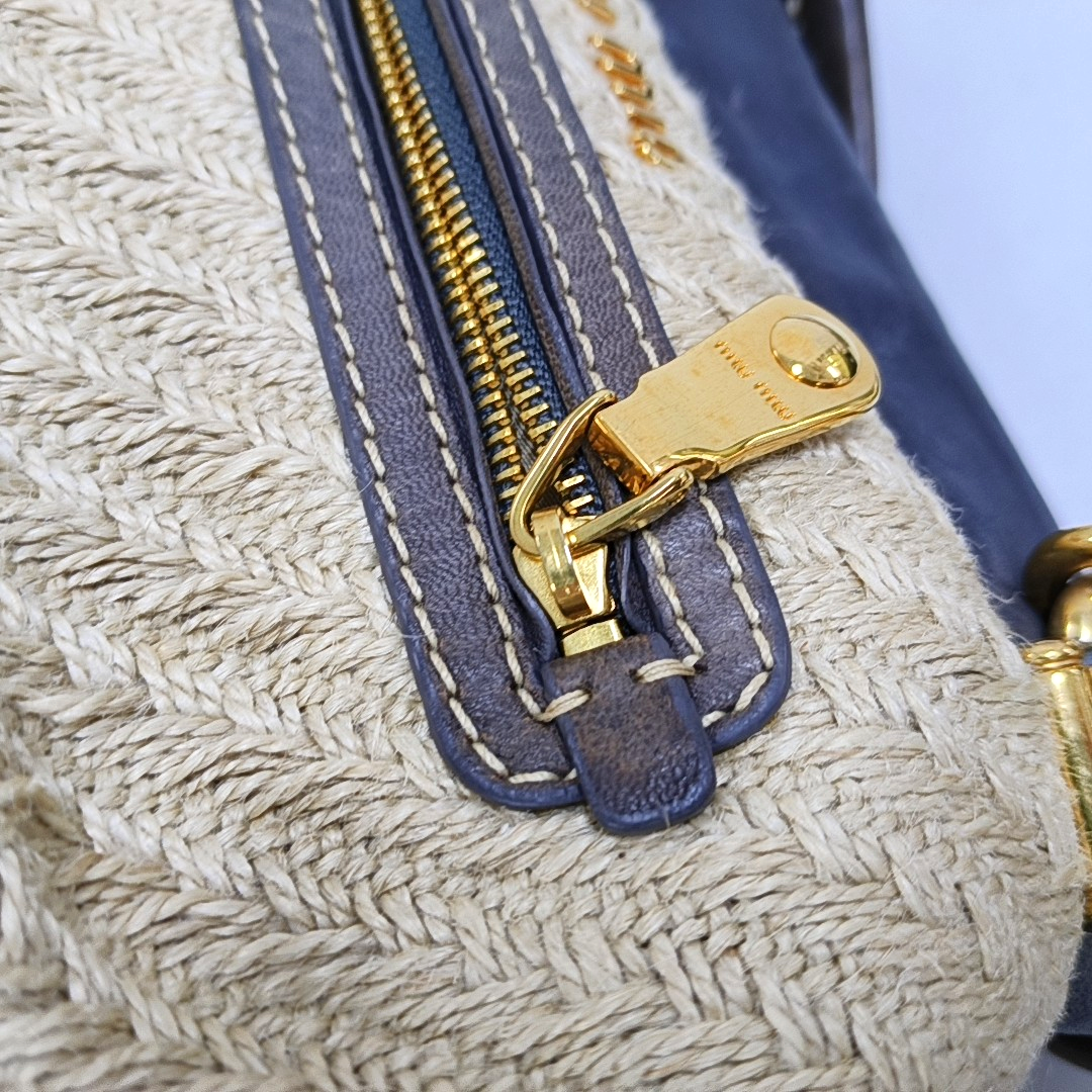 Miu Miu Beige Fabric Crossbody Single Shoulder Bag Golden hardware Removable shoulder strap-(SKU)-951232002