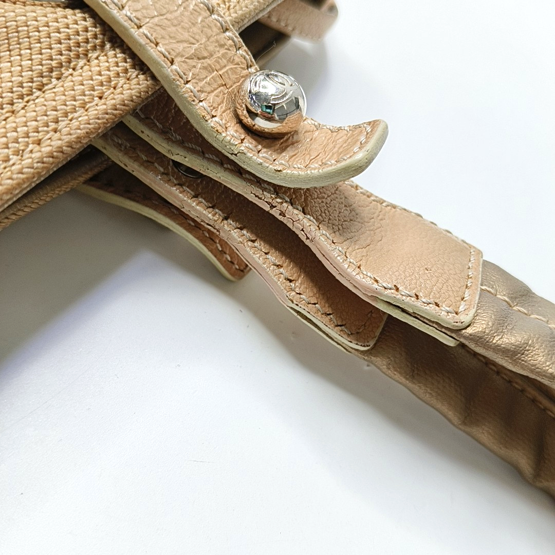 CHANEL Tote bag Champagne Coated Canvas Monogrammed Quilted Handbag Silver Hardware 11nan-(SKU)-948373759