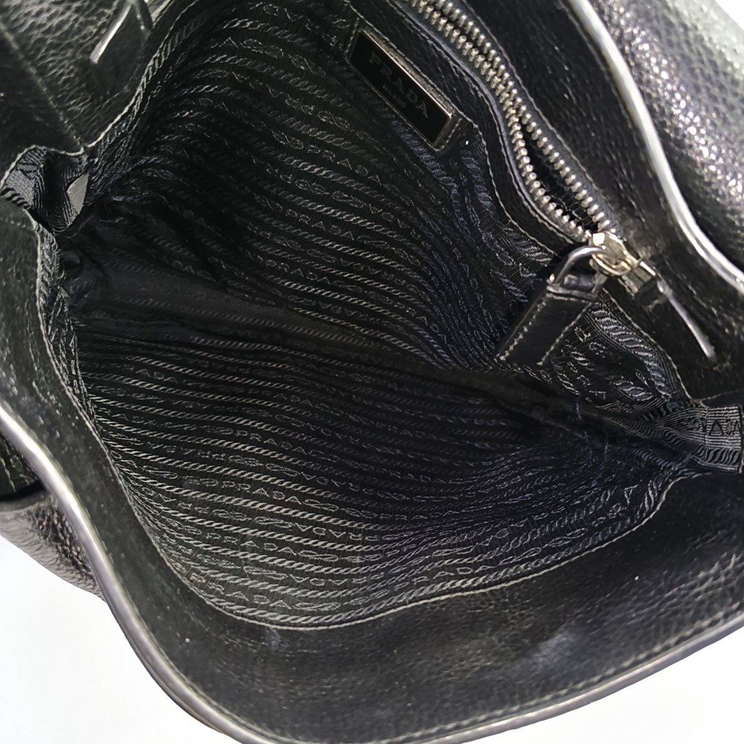 PRADA Easy Black cowhide cross-grain shoulder bag/crossbody bag Silver Hardware-(SKU)-950024216