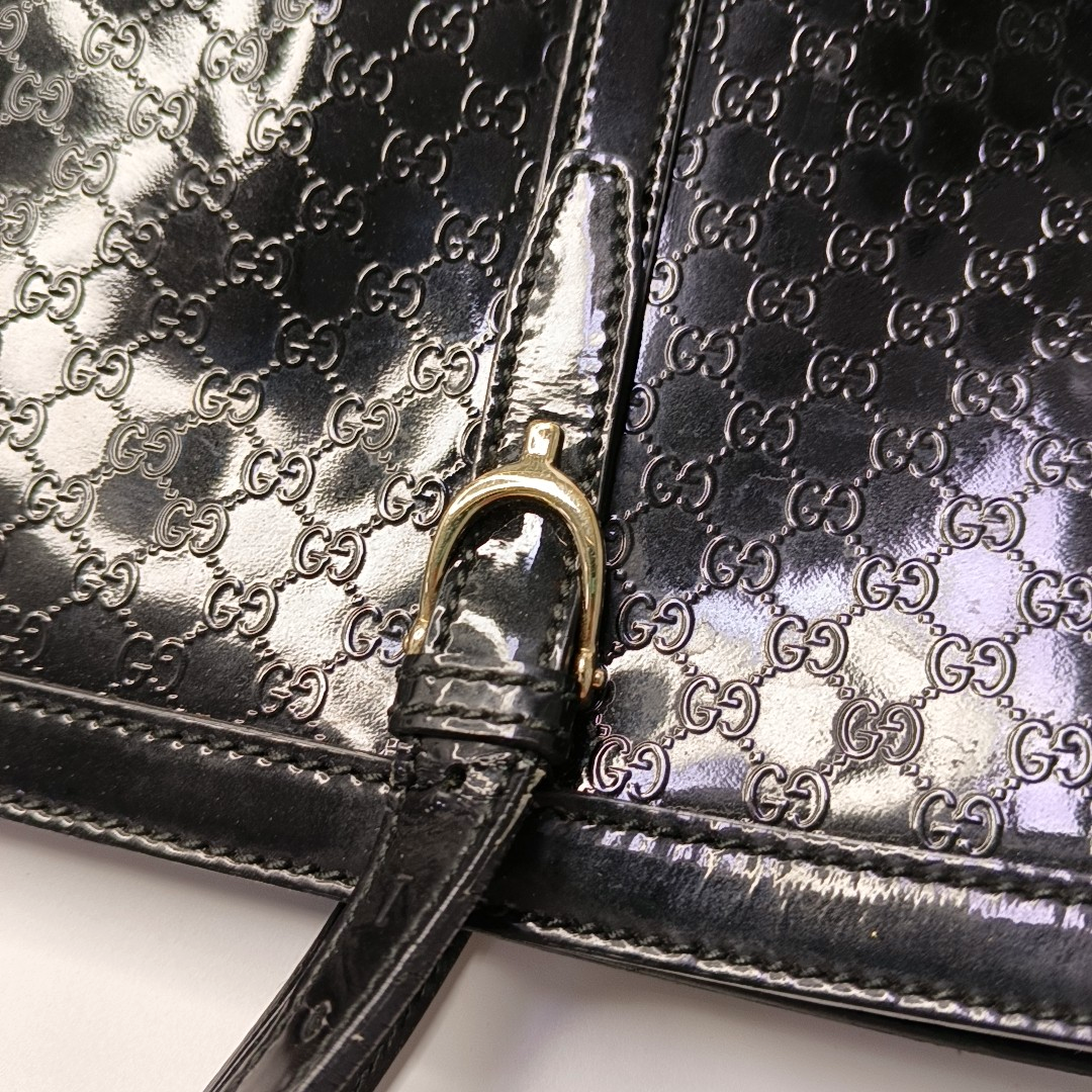 GUCCI Microguccissima Black Patent Leather Monogram Embossed Single Shoulder Bag Handbag Golden hardware-(SKU)-958985307