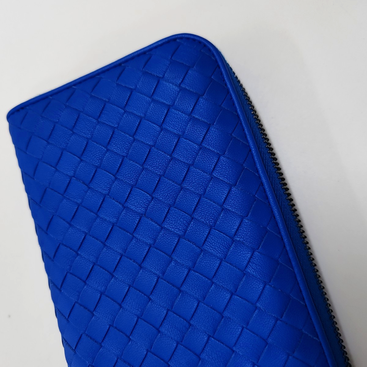 BOTTEGA VENETA Blue sheepskin woven wallet Black hardware-(SKU)-958486803