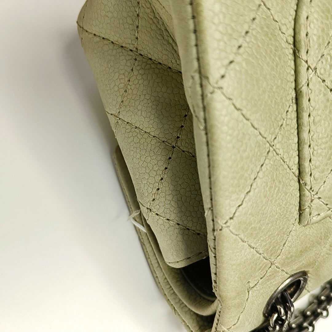 CHANEL 2.55 Green Calfskin Quilted Diamond Stitch Single Shoulder Bag Silver Hardware 17 Clasp-(SKU)-968981513
