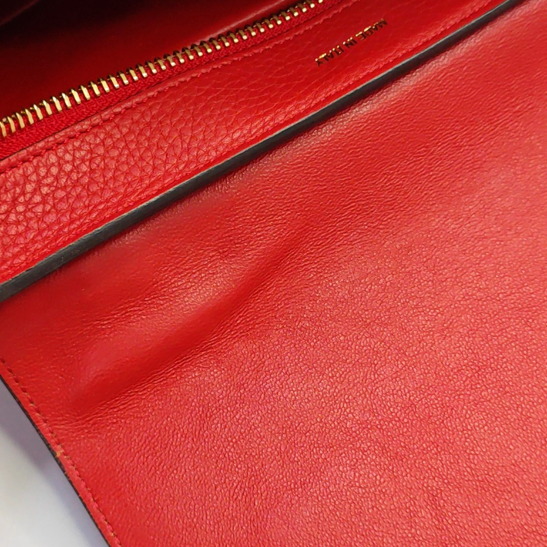 CELINE TRAPEZE Small size Red Leather Swing Bag Single Shoulder Bag Handbag Crossbody Golden hardware Removable shoulder strap-(SKU)-947188995