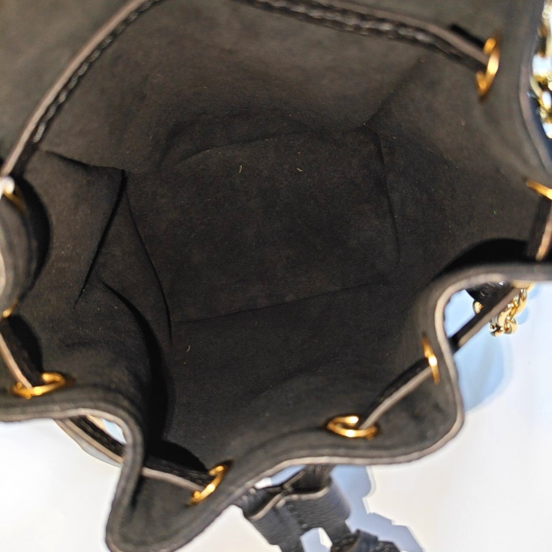 LOUIS VUITTON NOÉ Black Calfskin Monogram Embossed Backpack with Detachable Strap and Golden Hardware, 2 Straps-(SKU)-968793367