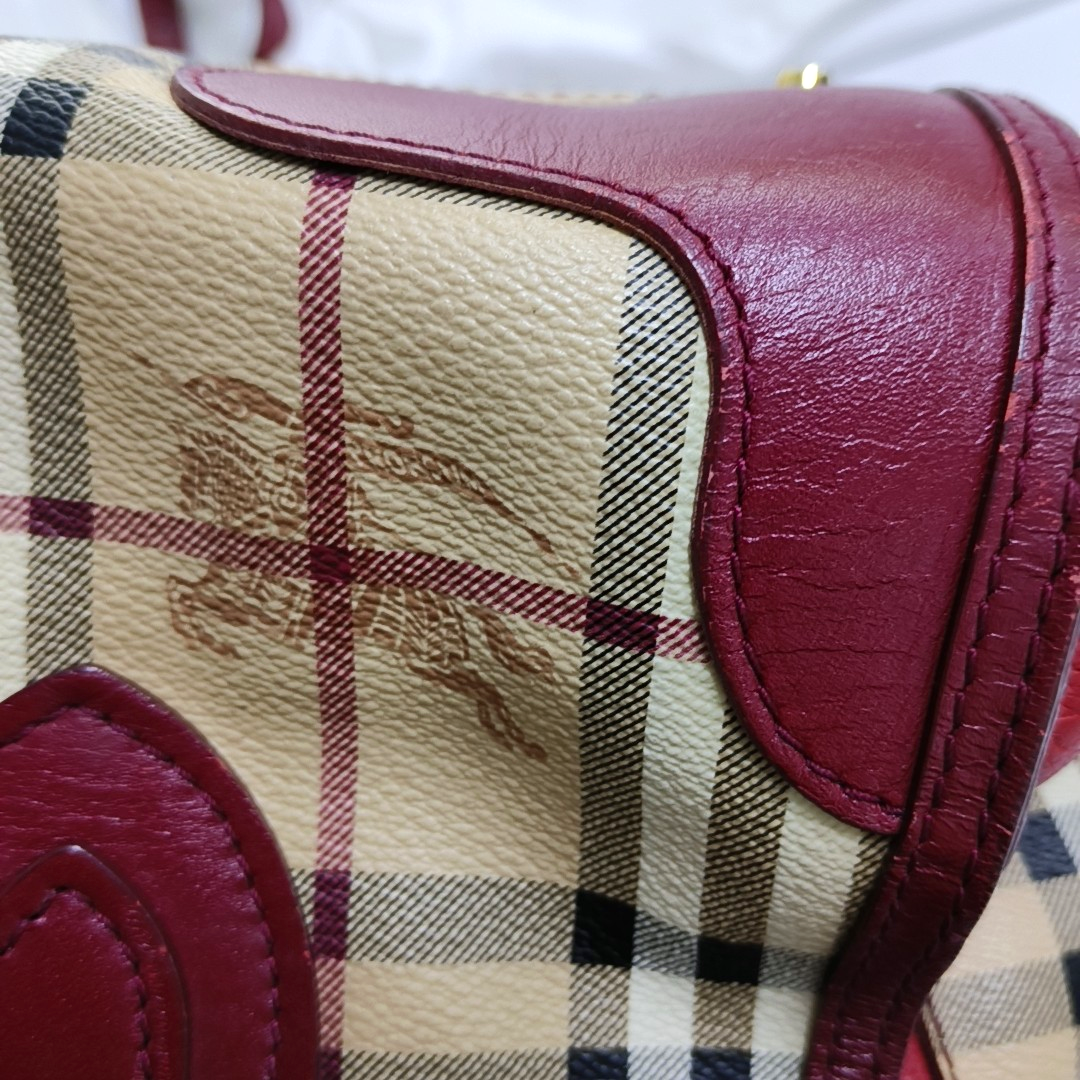 BURBERRY Red Coated Canvas Warhorse Plaid Single Shoulder Bag Golden hardware Removable shoulder strap-(SKU)-948483187