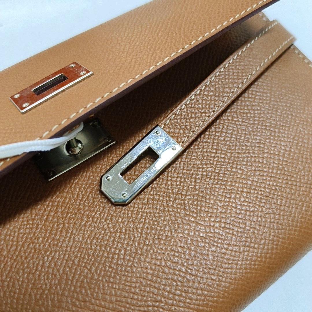 HERMÈS Kelly Gold Brown Epsom Calfskin Wallet with Silver Hardware D-(SKU)-969641631