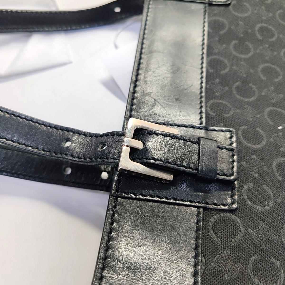 CELINE Tote bag Black Canvas Floral Single Shoulder and Handbag Silver Hardware shoulder straps-(SKU)-944828633