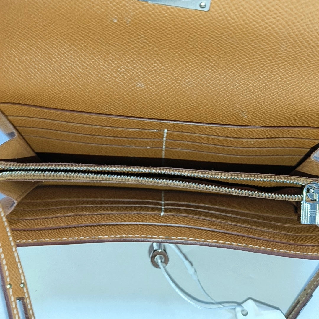 HERMÈS Kelly Gold Brown Epsom Calfskin Wallet with Silver Hardware D-(SKU)-969641631
