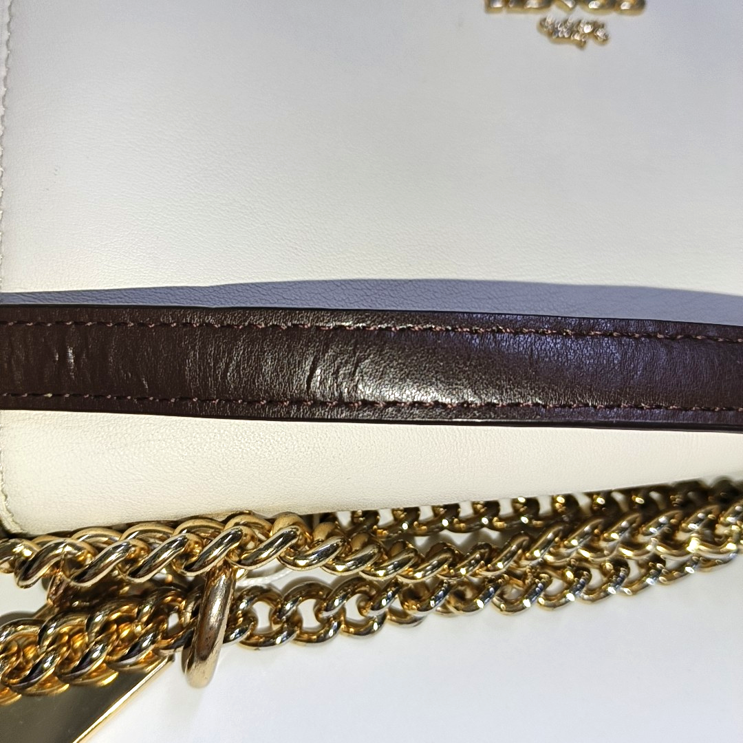 COACH KLARE Beige Leather Old Flower Embossed Crossbody Bag Shoulder Bag Golden hardware-(SKU)-942136285