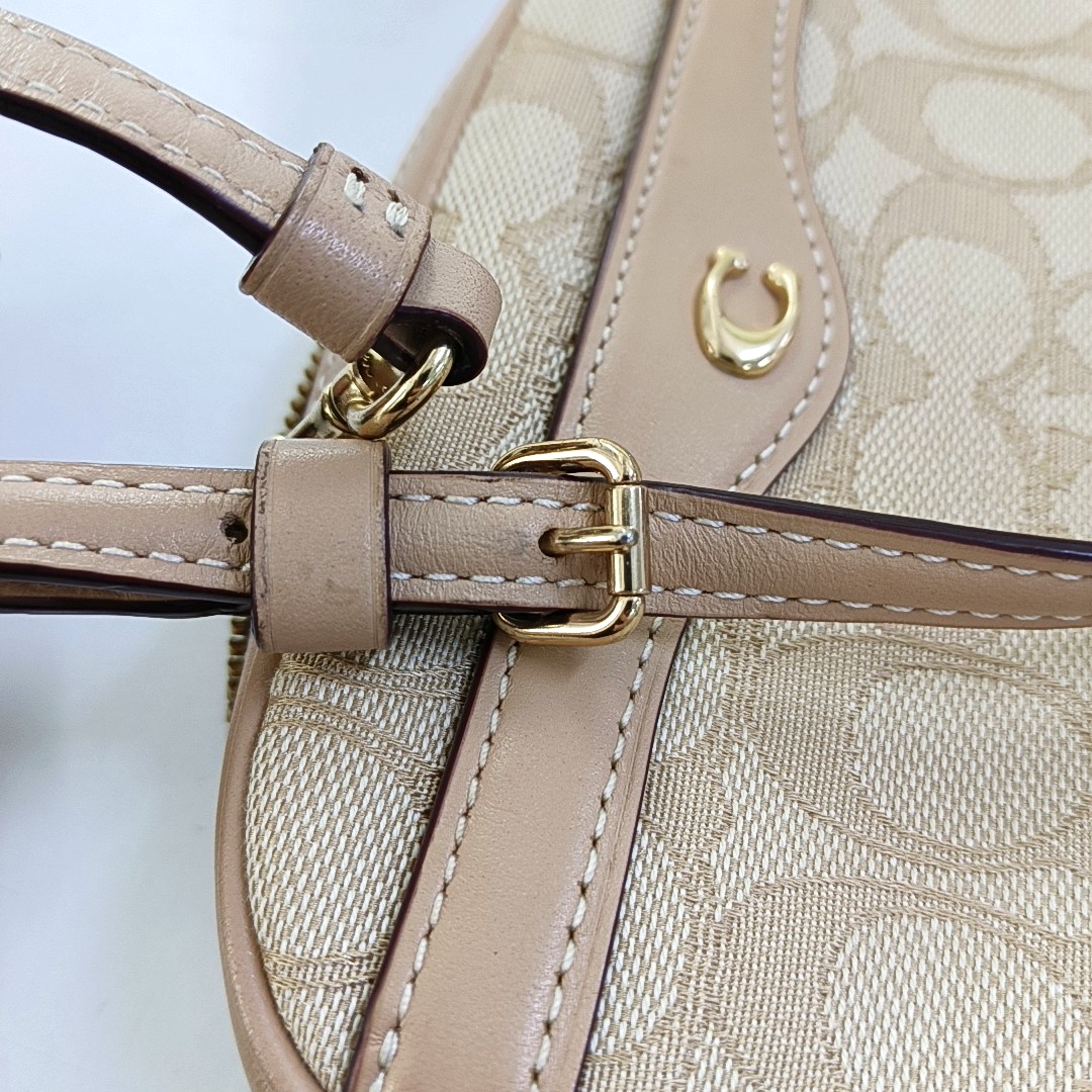 COACH Camera Bag Khaki Canvas Monogram Shoulder Bag Golden hardware Removable shoulder strap-(SKU)-951333226