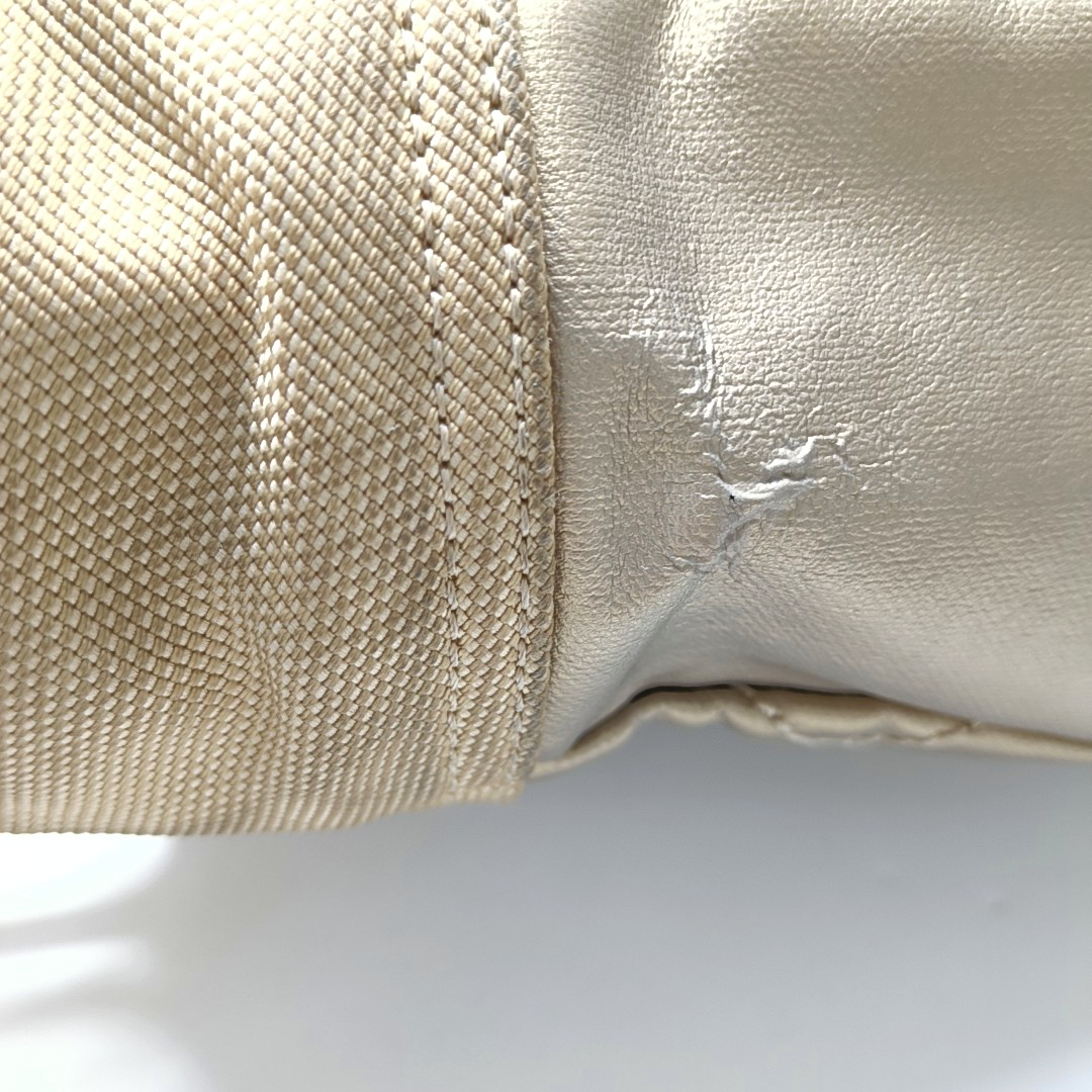 CHANEL Tote bag Champagne Coated Canvas Monogrammed Quilted Handbag Silver Hardware 11nan-(SKU)-948373759