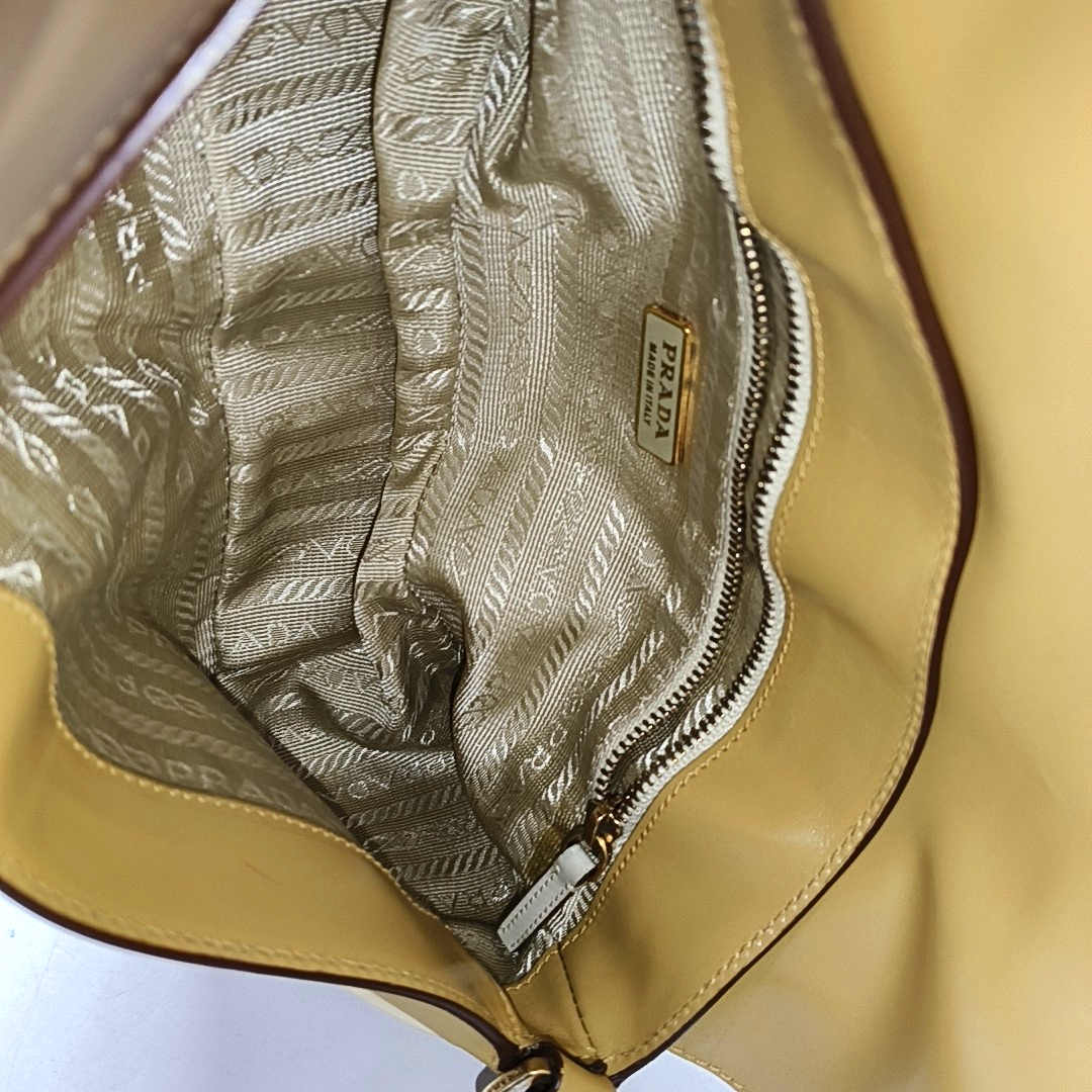 PRADA Ginger Yellow Leather Single Shoulder Tote Bag Golden hardware-(SKU)-957438126