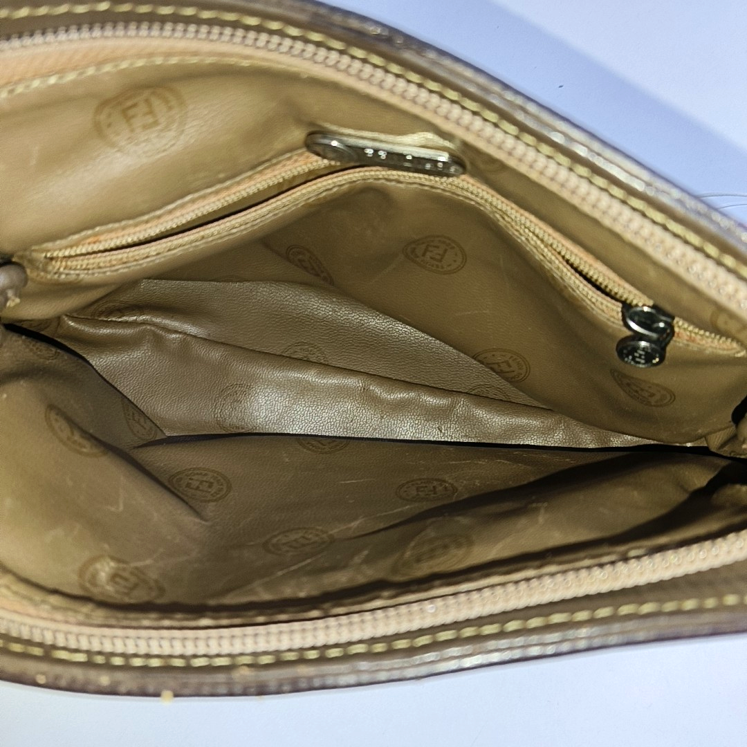 FENDI 棕色涂层帆布双F斜挎包 Silver Hardware-(SKU)-948081952
