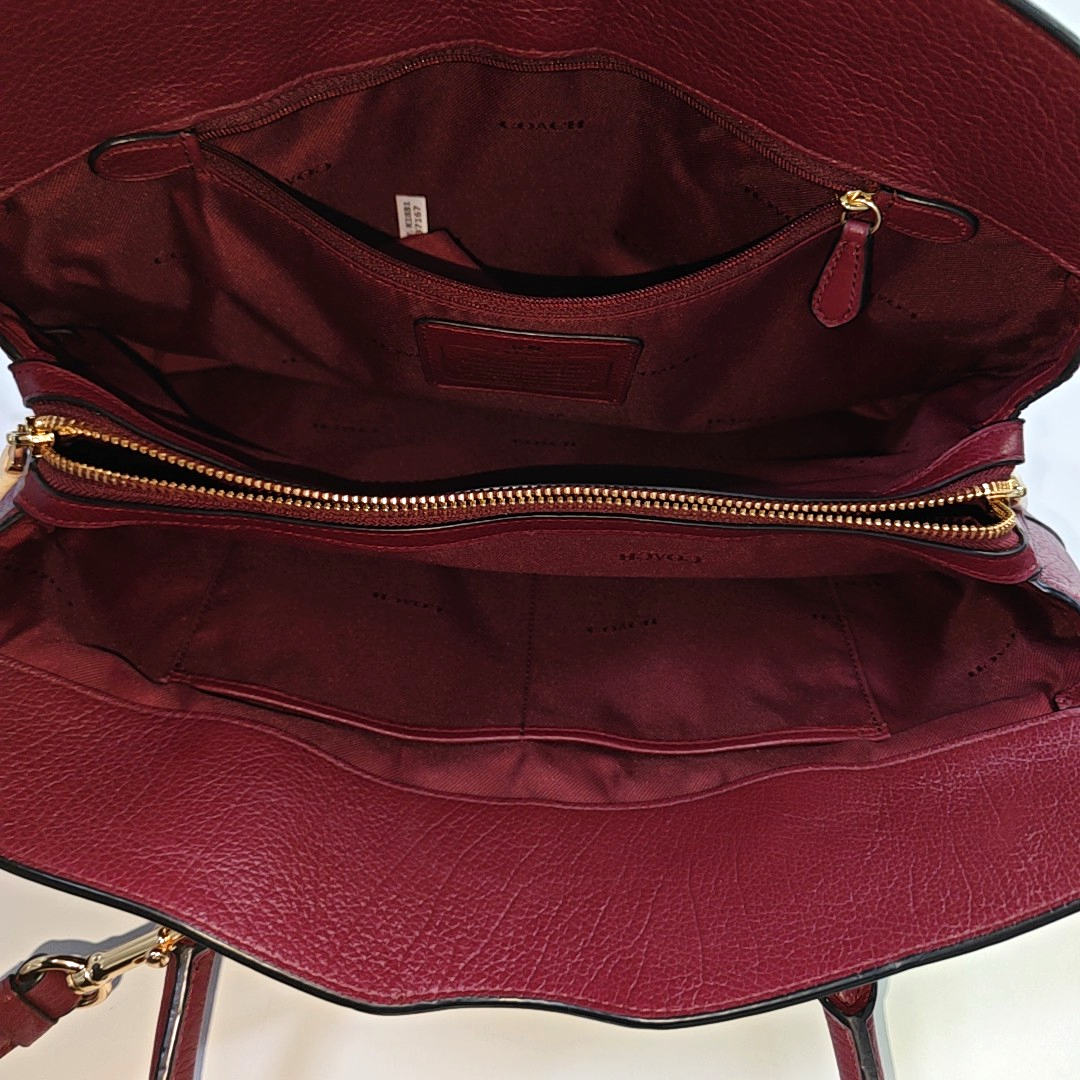 COACH MERCER Burgundy Cowhide Embossed Shoulder Bag Handbag Crossbody Golden hardware Removable shoulder strap-(SKU)-940526450