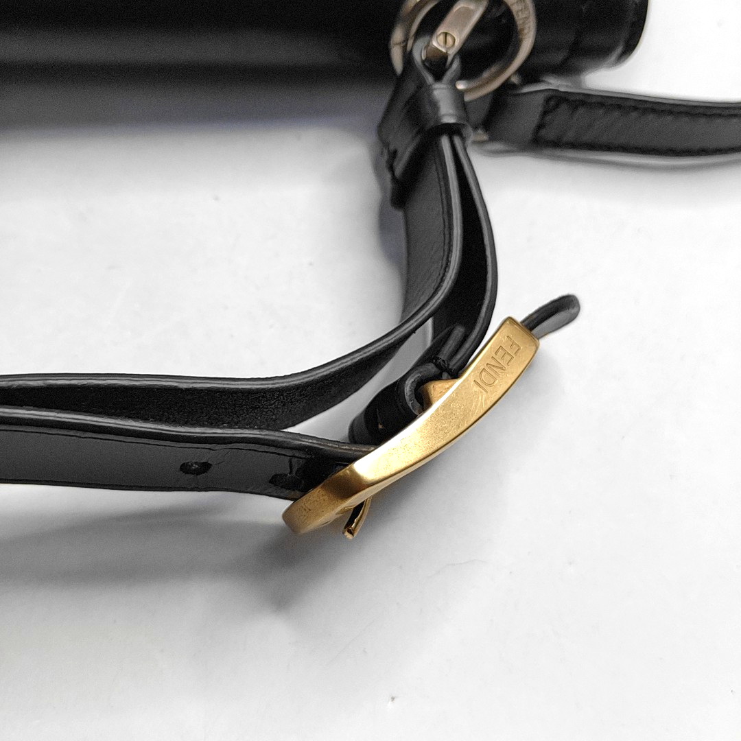 FENDI Silvana Black Leather Single Shoulder Bag Crossbody Bag Handbag Golden Silver Hardware Removable shoulder strap-(SKU)-946084214