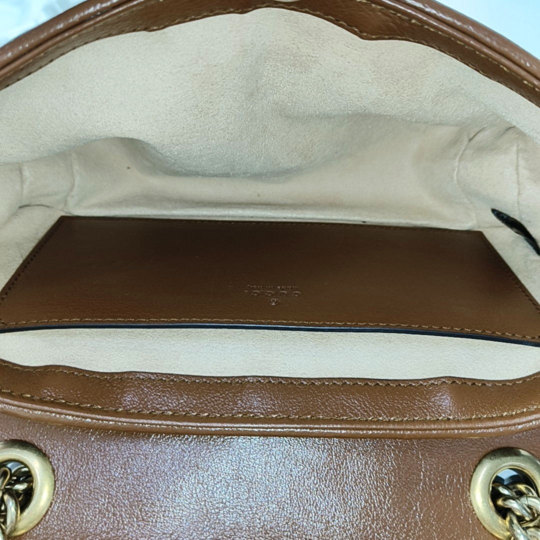 GUCCI GG Marmont Small Brown Calfskin Quilted Striped Shoulder Bag Golden Hardware-(SKU)-964409112
