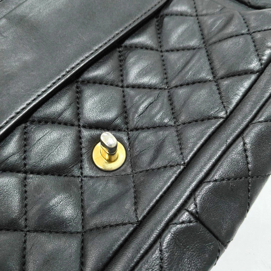 CHANEL NOW AND FOREVER Large Black Lamb Skin Quilted Shoulder Bag with Gold Hardware 18 Clasp-(SKU)-968898781