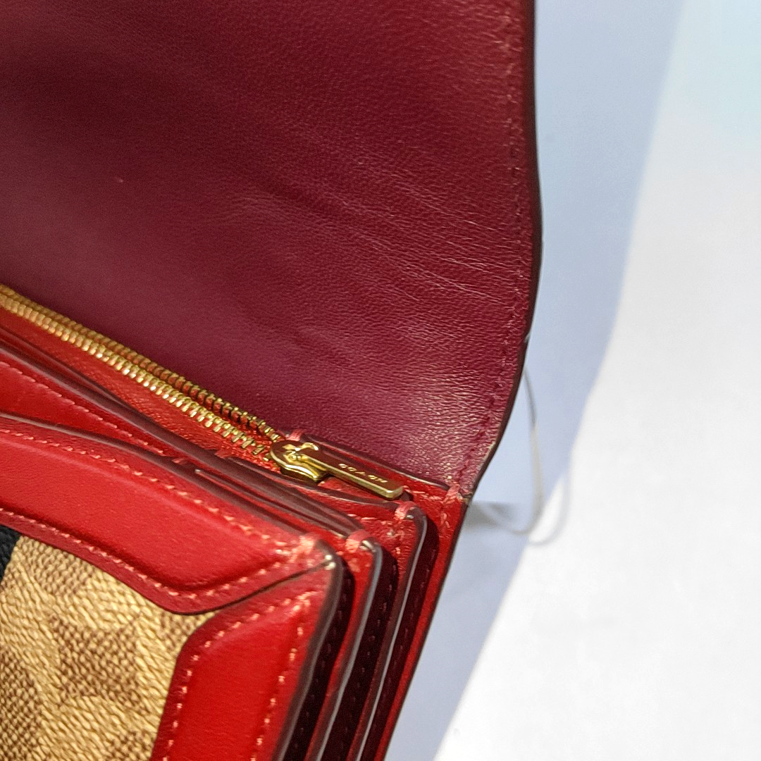 COACH Brown Coated Canvas Monogram Printed Crossbody Shoulder Tote Bag Single Shoulder Tote Bag Golden hardware Removable shoulder strap-(SKU)-940146721