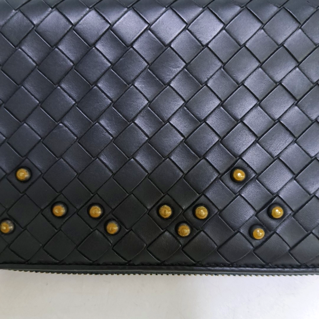 BOTTEGA VENETA Olimpia Black Cowhide Braided Rivet Wallet Black hardware-(SKU)-959767713