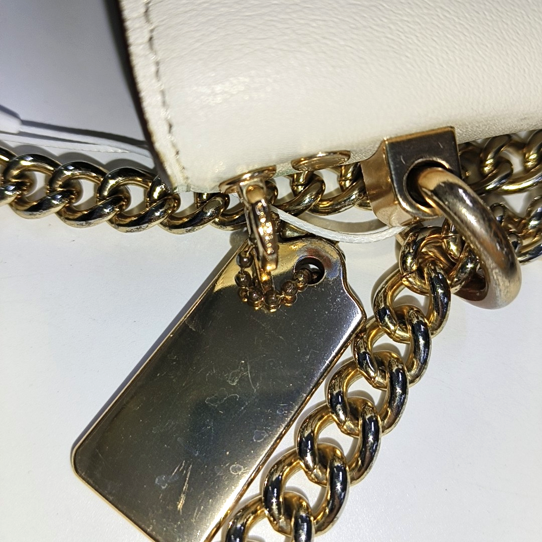 COACH KLARE Beige Leather Old Flower Embossed Crossbody Bag Shoulder Bag Golden hardware-(SKU)-942136285