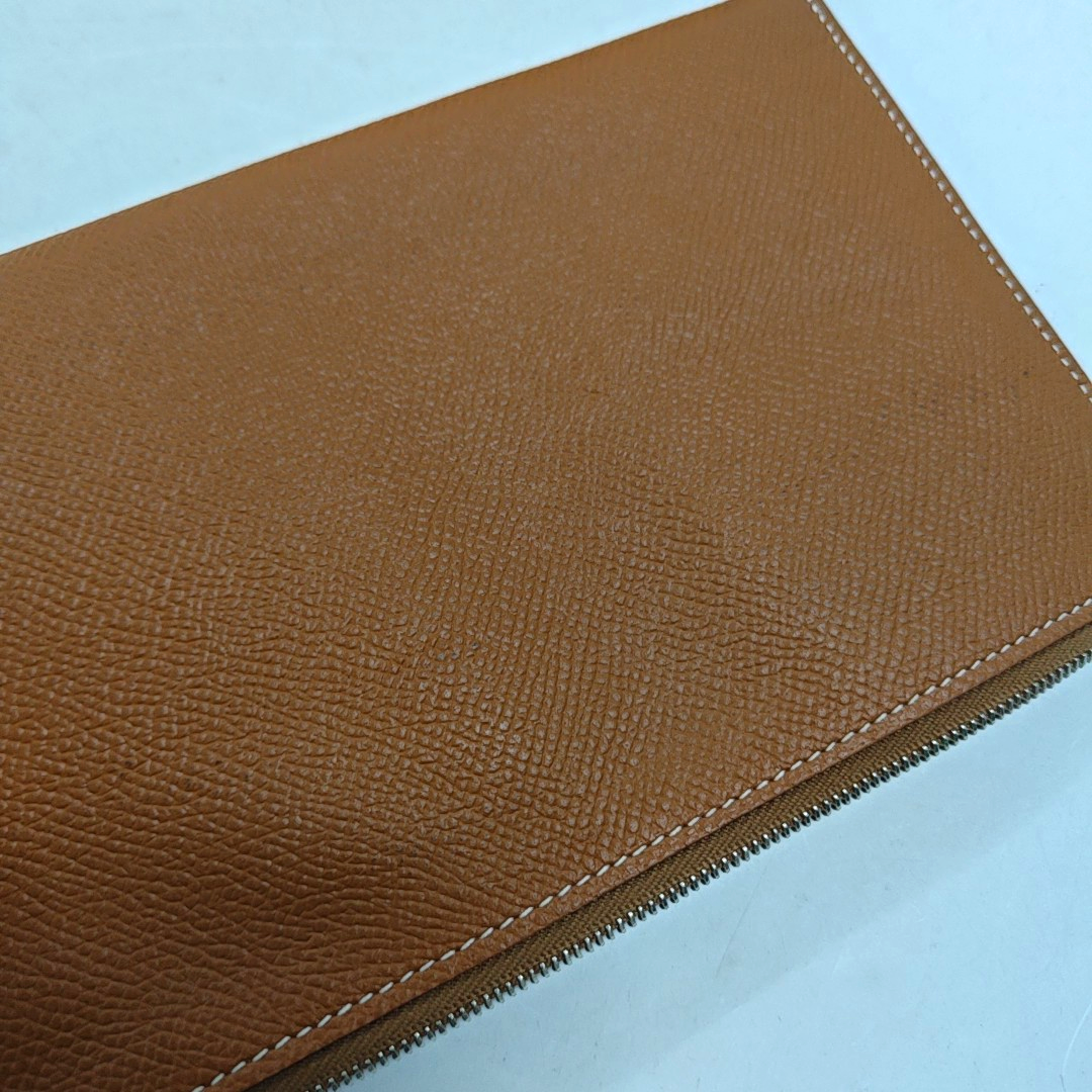 HERMÈS Atout Gold BrownEpsom牛皮手拿包 Silver Hardware Astamp-(SKU)-948732539