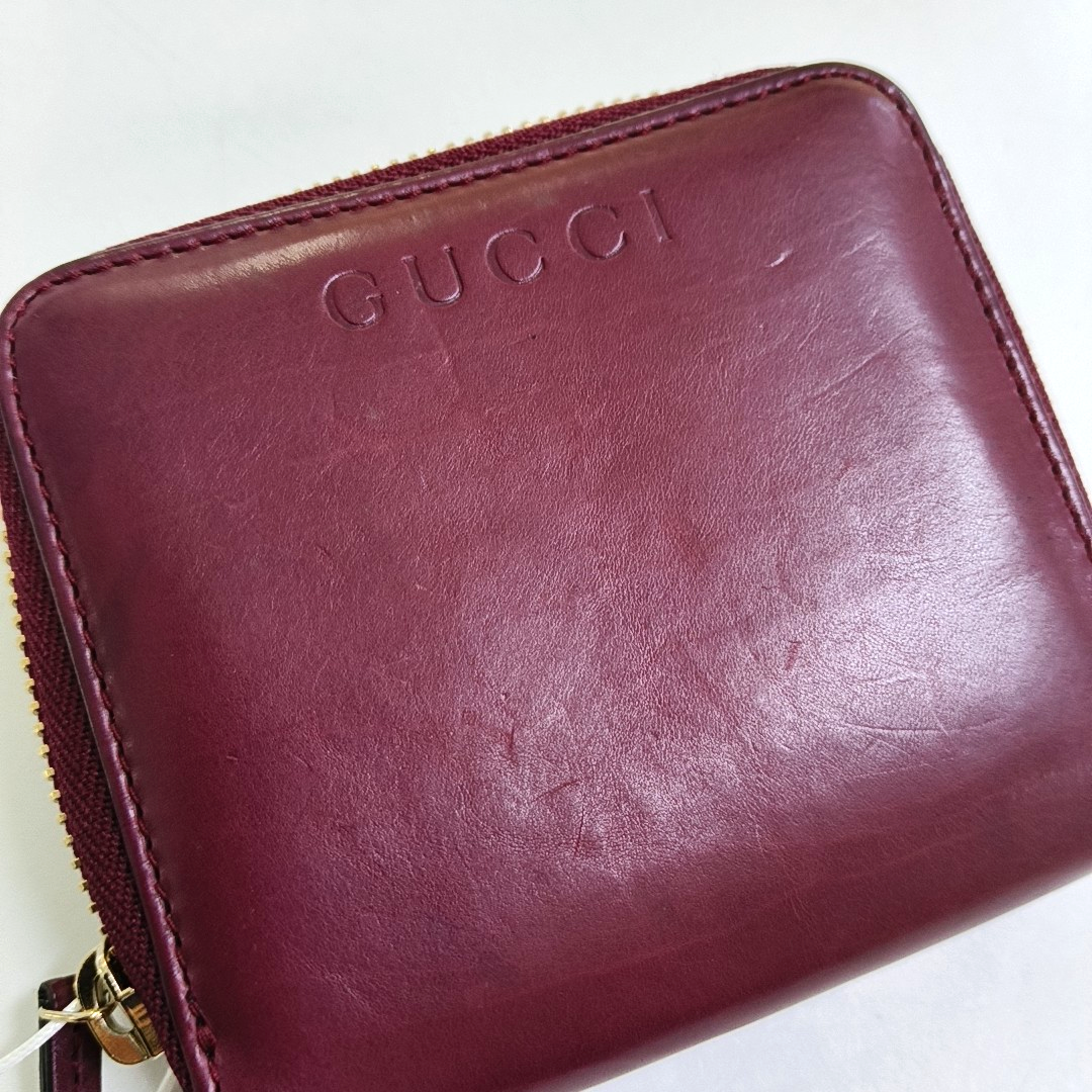 GUCCI Burgundy Leather Embossed Wallet Golden hardware-(SKU)-959773258