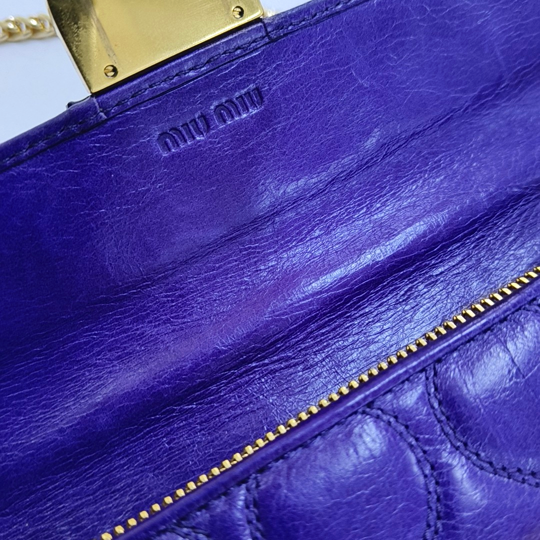 Miu Miu Purple Lamb Leather Quilted Wallet Golden hardware-(SKU)-947973528